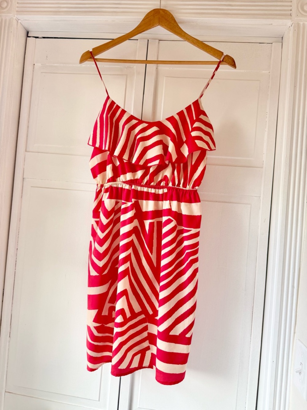 maitai Red and White Striped Ruffle Top